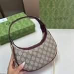 Gucci Ophidia Small Shoulder Bag Beige And Dark Red GG Fabric 22Cm ‎838463 FAE0P 9789 - Image 5