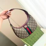 Gucci Ophidia Small Shoulder Bag Beige And Dark Red GG Fabric 22Cm ‎838463 FAE0P 9789 - Image 2