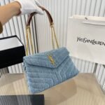 Saint Laurent Loulou Small Chain Bag In Quilted Y Denim Blue 25Cm - Image 2
