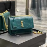 Saint Laurent Sunset Medium Chain Bag In Crocodile-Embossed Shiny Mint 22Cm 442906DND0J3144 - Image 3