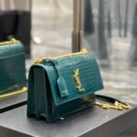 Saint Laurent Sunset Medium Chain Bag In Crocodile-Embossed Shiny Mint 22Cm 442906DND0J3144 - Image 4