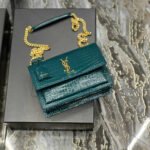Saint Laurent Sunset Medium Chain Bag In Crocodile-Embossed Shiny Mint 22Cm 442906DND0J3144 - Image 5