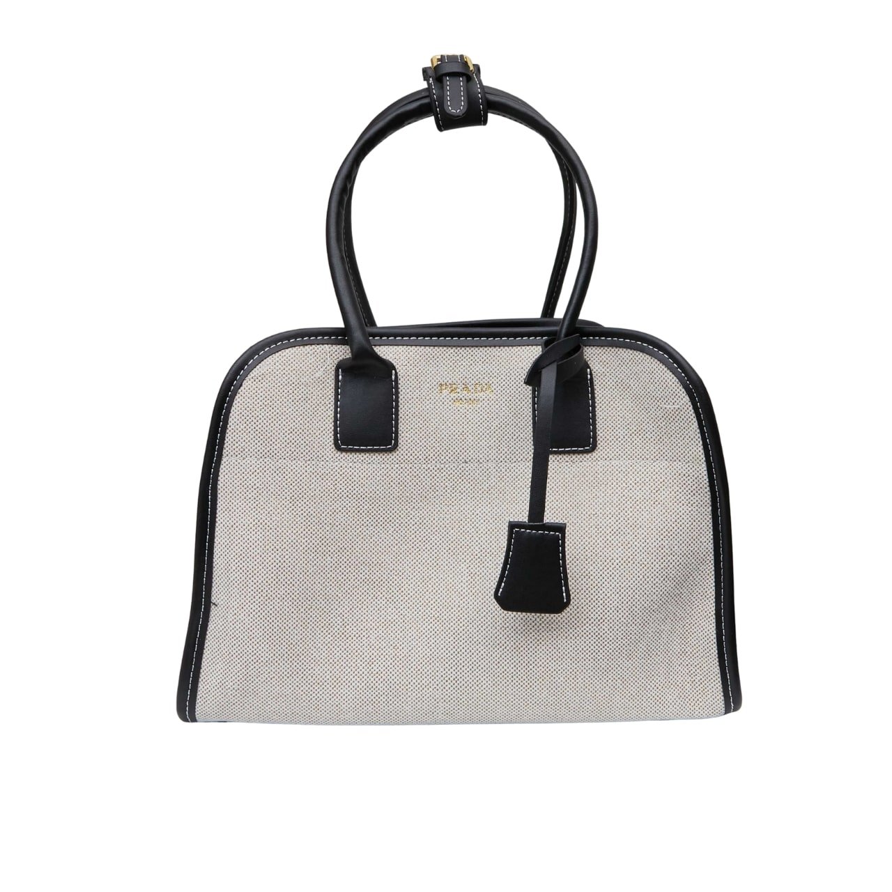 219-1 Prada Medium Blend And Leather Tote Bag Black 33Cm 1BG572 2HJA F0I55 V OOZ - Image 1