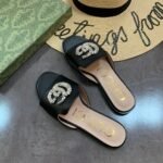 Gucci Double G Slippers Leather Beaded In Black - Image 3