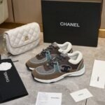 Chanel CC Logo Low Top Trainer Sneakers Brown And White G38301 Y55434 K3161 - Image 3