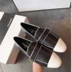Chanel Leather CC Cap Toe Slip On Loafers Black - Image 3