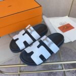 Hermes Chypre Sandal H Logo Silver Hardware White - Image 5