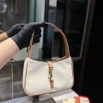 Saint Laurent Le 5 À 7 Linen Canvas Hobo Bag White And Brown 25Cm 657228FAAVH - Image 2