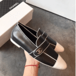 Chanel Leather CC Cap Toe Slip On Loafers Black - Image 4