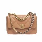 Chanel 19 Flap Bag Shiny Gold And Silver Tone Camel 26Cm AS1160 B04852 NB356