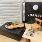 Chanel Black Camellia Slides Beige - Image 7