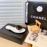 Chanel Black Camellia Slides White - Image 6