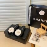 Chanel White Camellia Slides Black - Image 2