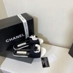 Chanel Camellia Slides Black White - Image 2