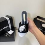 Chanel Camellia Slides Black White - Image 6