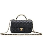 Chanel Mini Flap Bag With Gold Hardware Top Handle Black 21Cm AS2431