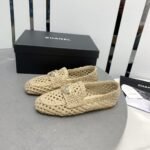 Chanel Leather CC Cap Toe Slip On Loafers White - Image 3