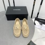Chanel Leather CC Cap Toe Slip On Loafers White - Image 2
