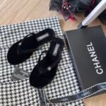 Chanel Thongs Slipper Velvet In Black G45716 B16716 94305 - Image 4