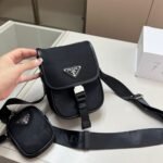 Prada Re Nylon And Saffiano Leather Shoulder Bag Black 17Cm 2VD043 2DMH F0002 V XOP - Image 2