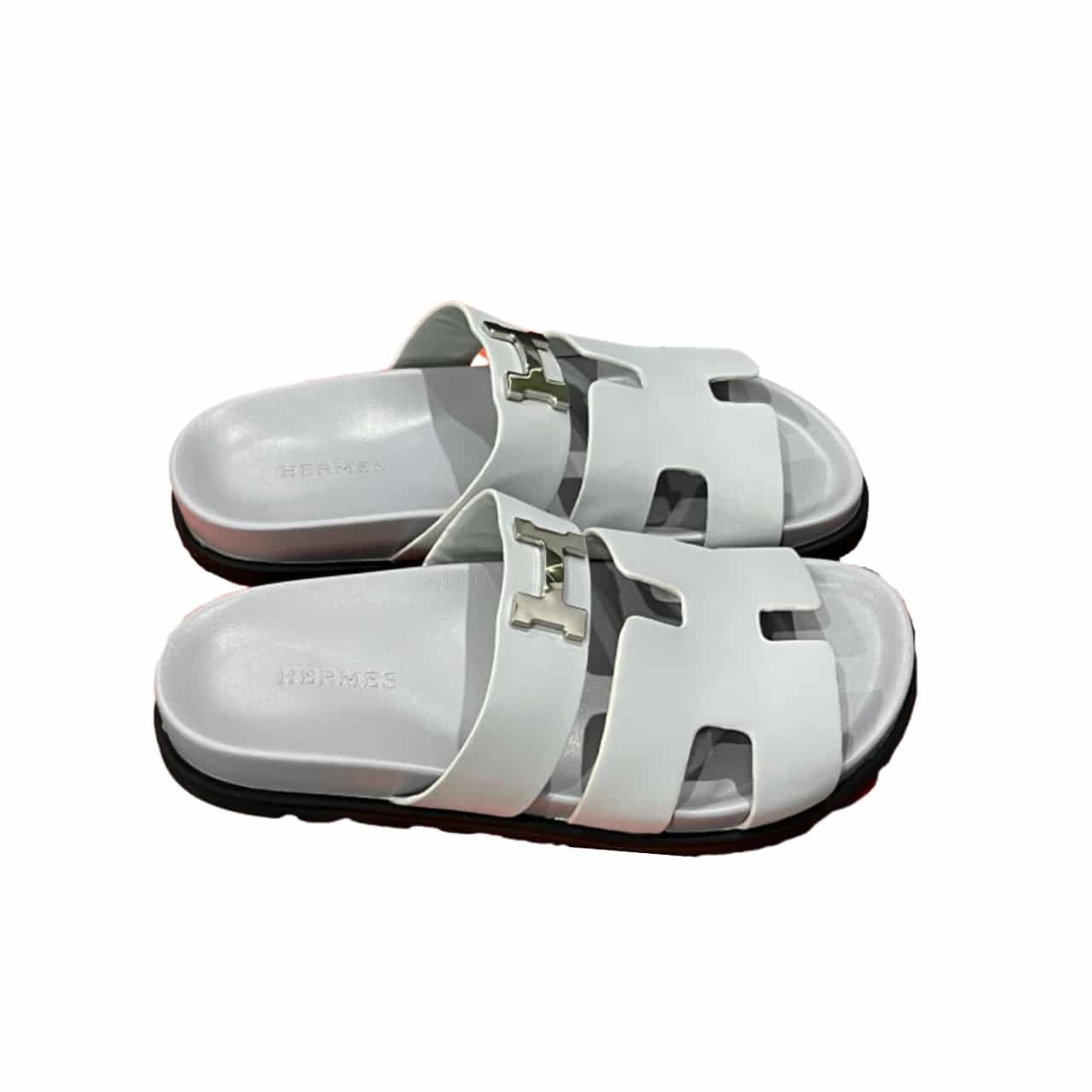 GCBB01-6-1 Hermes Chypre Sandal H Logo Silver Hardware Light Grey - Image 1