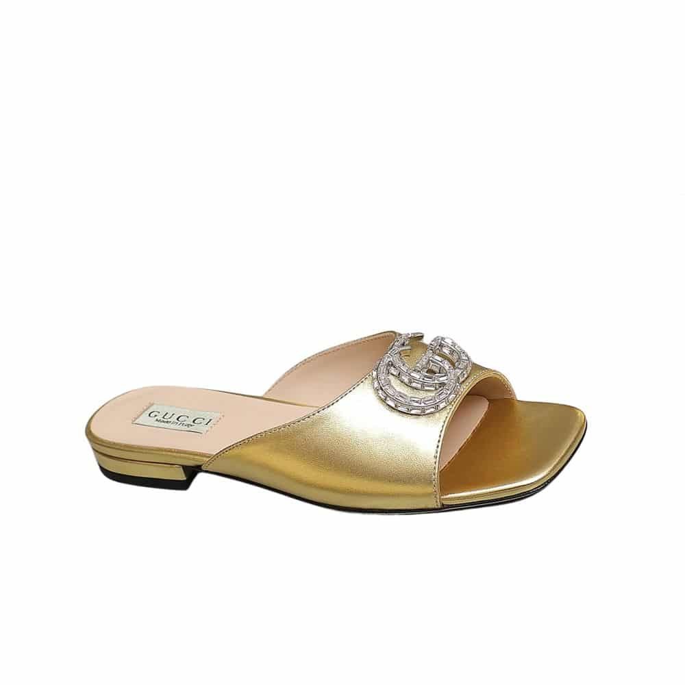 xr:d:DAFy0M-Gj-4:1424,j:4507388242517902527,t:23120109 Gucci GG Crystal Slippers Gold - Image 1