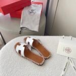 Hermes Oran Sandals Stitching In Brown And White - Image 7