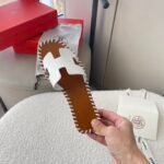 Hermes Oran Sandals Stitching In Brown And White - Image 3