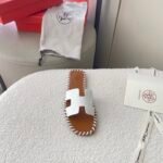 Hermes Oran Sandals Stitching In Brown And White - Image 6