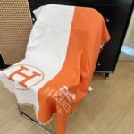 Hermes H Letter Cashmere Muffler Orange - Image 3