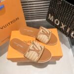 Louis Vuitton Lock It Flat Raffia Mules Brown - Image 3