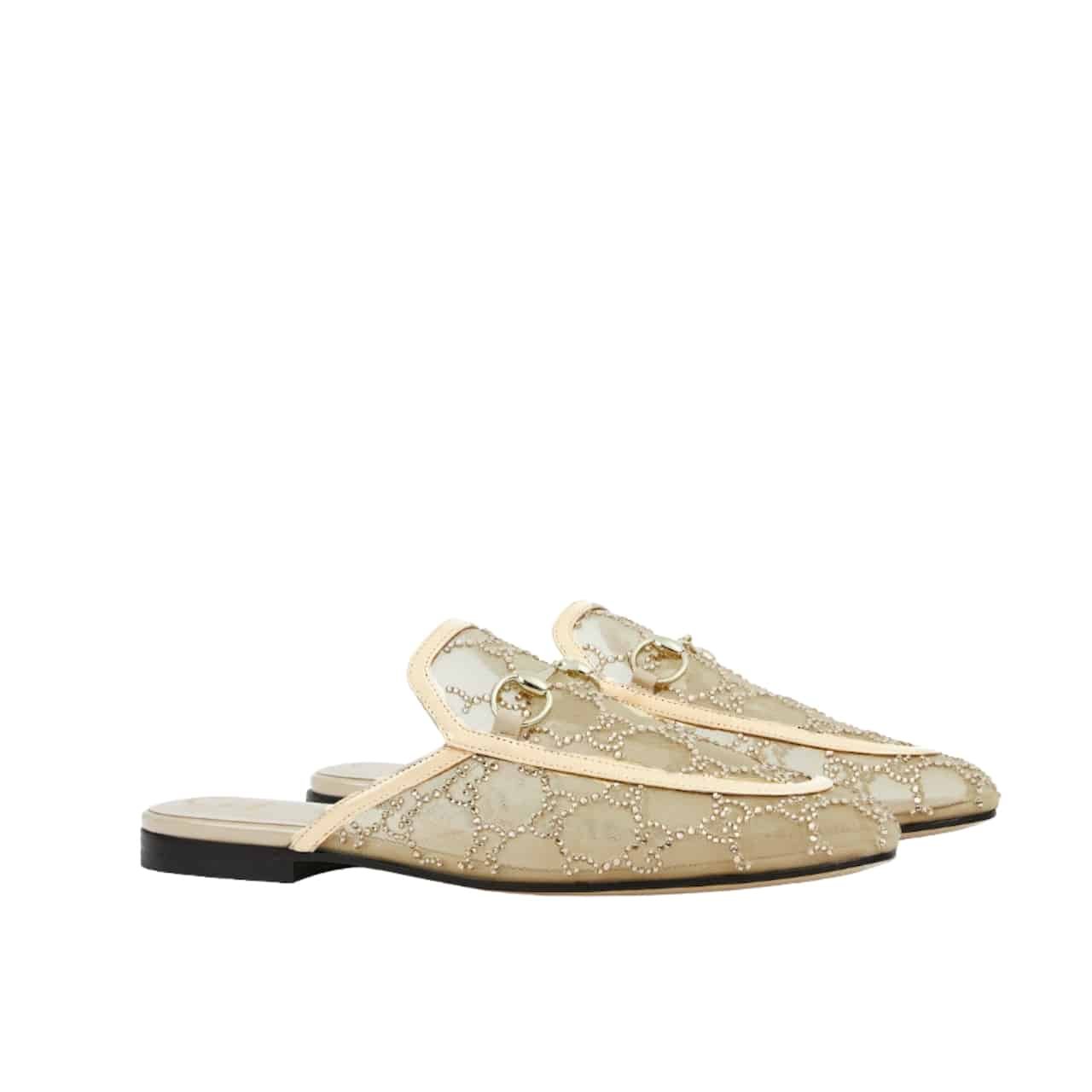 Thumbnail-46-2-1 Gucci Women GG Crystal Princetown Slipper Beige 835484 FAEQ0 9941 - Image 1