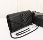Saint Laurent Cassandre Matelassé Chain Wallet In Grain De Poudre Embossed Black Noir 22Cm 377828BOW081000 - Image 5