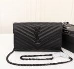 Saint Laurent Cassandre Matelassé Chain Wallet In Grain De Poudre Embossed Black Noir 22Cm 377828BOW081000 - Image 2